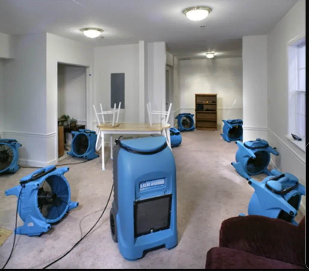 Air movers and dehumidifier setup for Water Damage Restoration in Lakewood